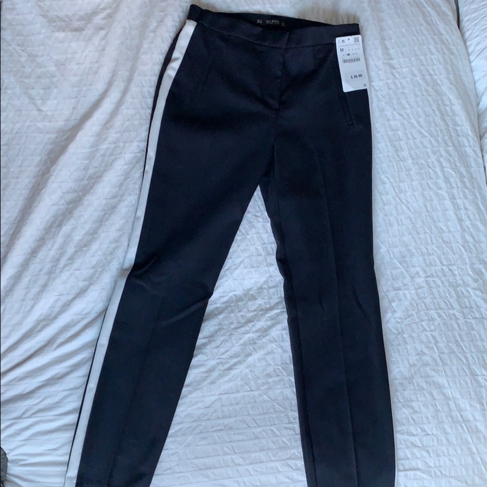 NWT ZARA trousers with wide stripe (navy blue)